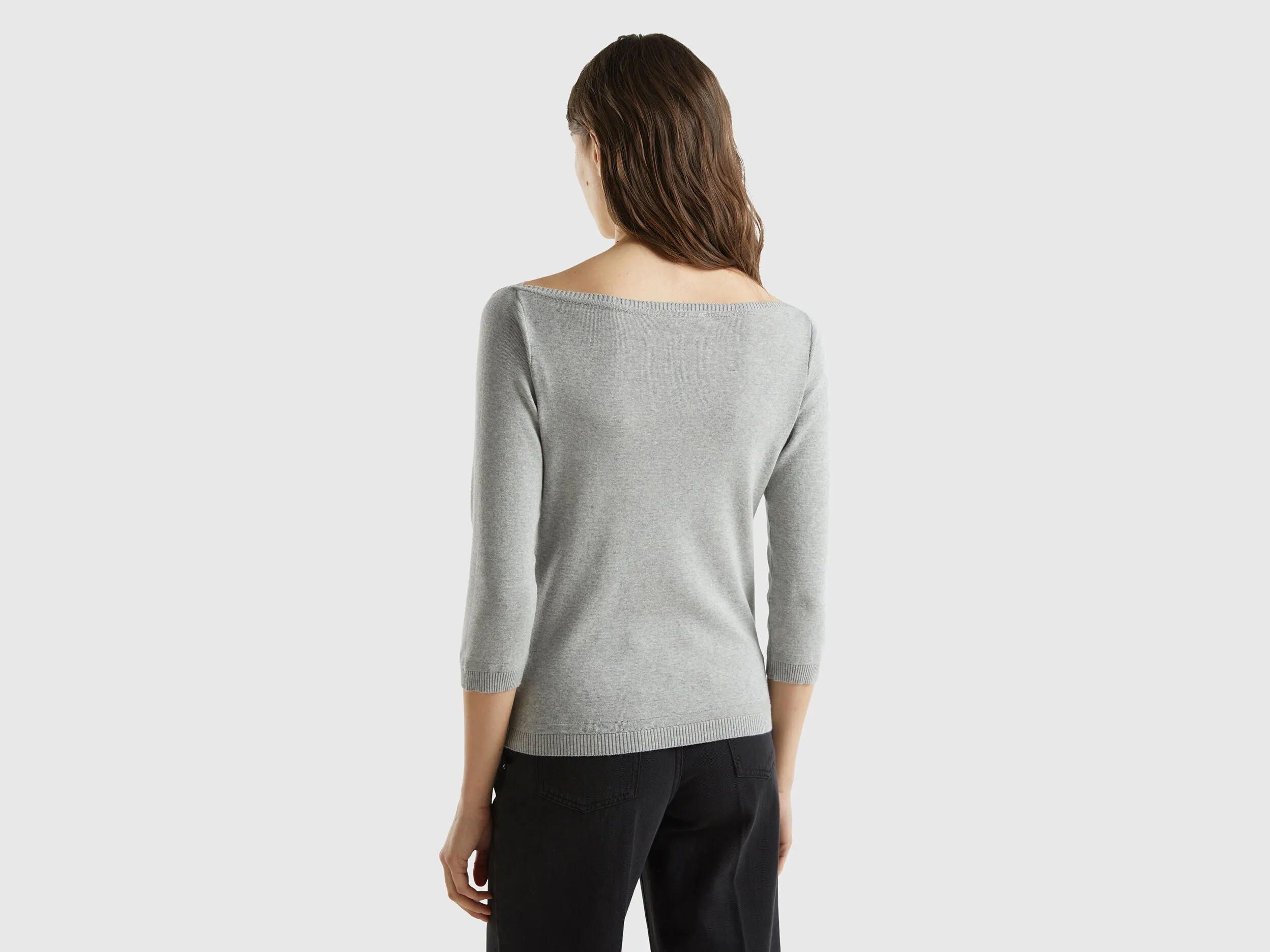 100% cotton boat neck sweater - Light Gray | Benetton