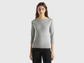 100% cotton boat neck sweater - Light Gray | Benetton