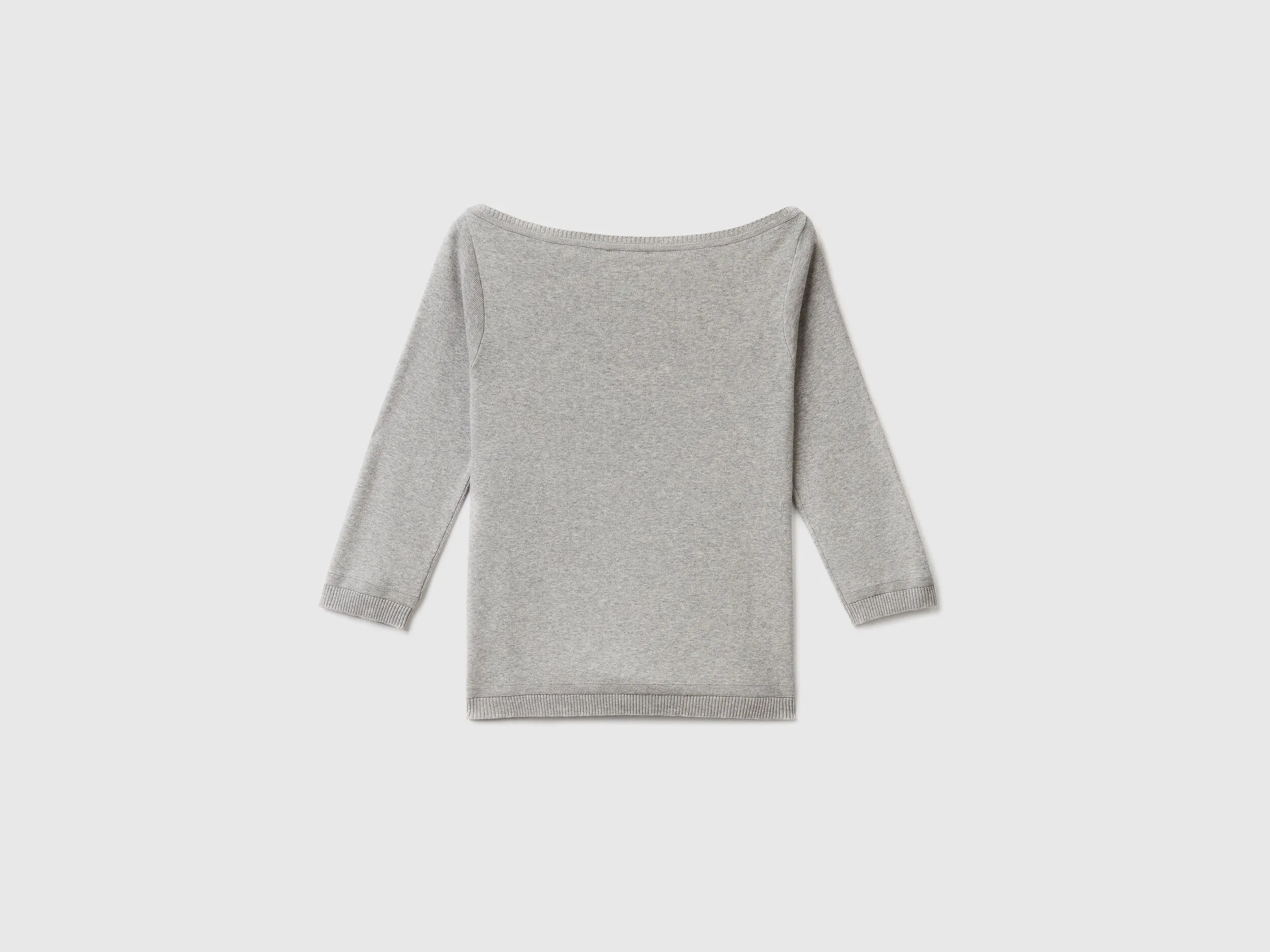 100% cotton boat neck sweater - Light Gray | Benetton