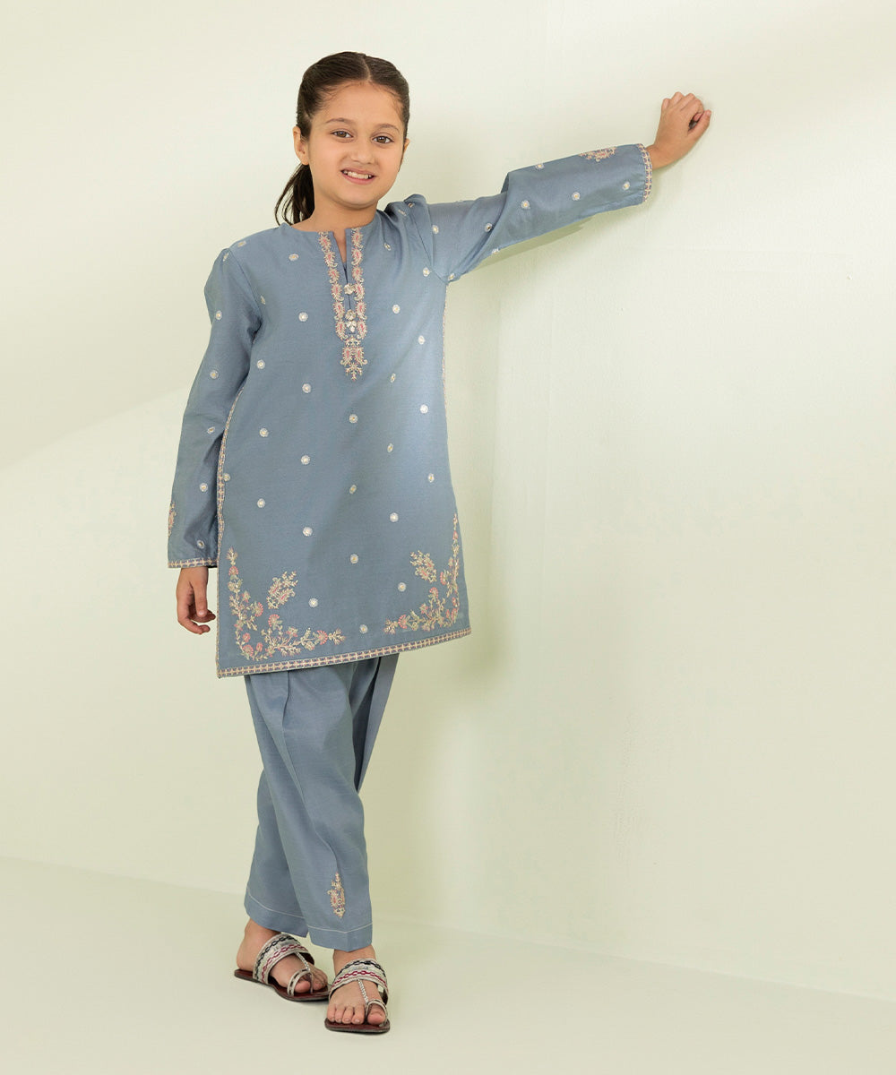 2 Piece - Embroidered Cotton Net Suit