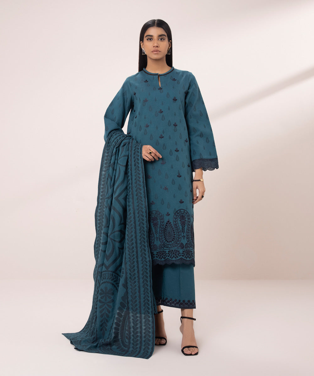 3 Piece - Embroidered Jacquard Suit