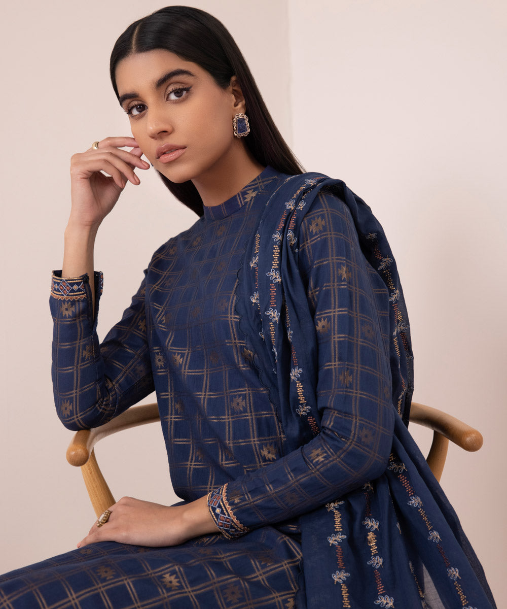 3 Piece - Embroidered Jacquard Suit