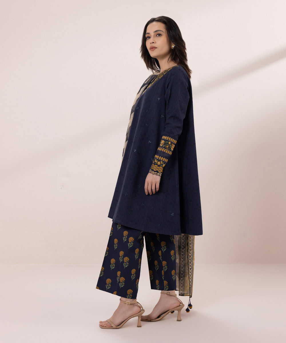 3 Piece - Embroidered Jacquard Suit