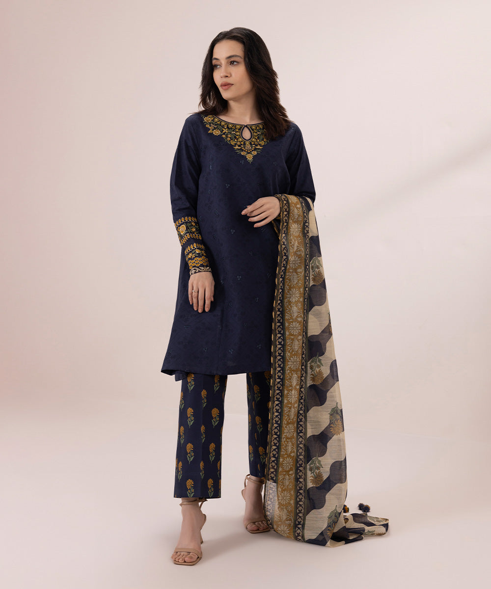 3 Piece - Embroidered Jacquard Suit