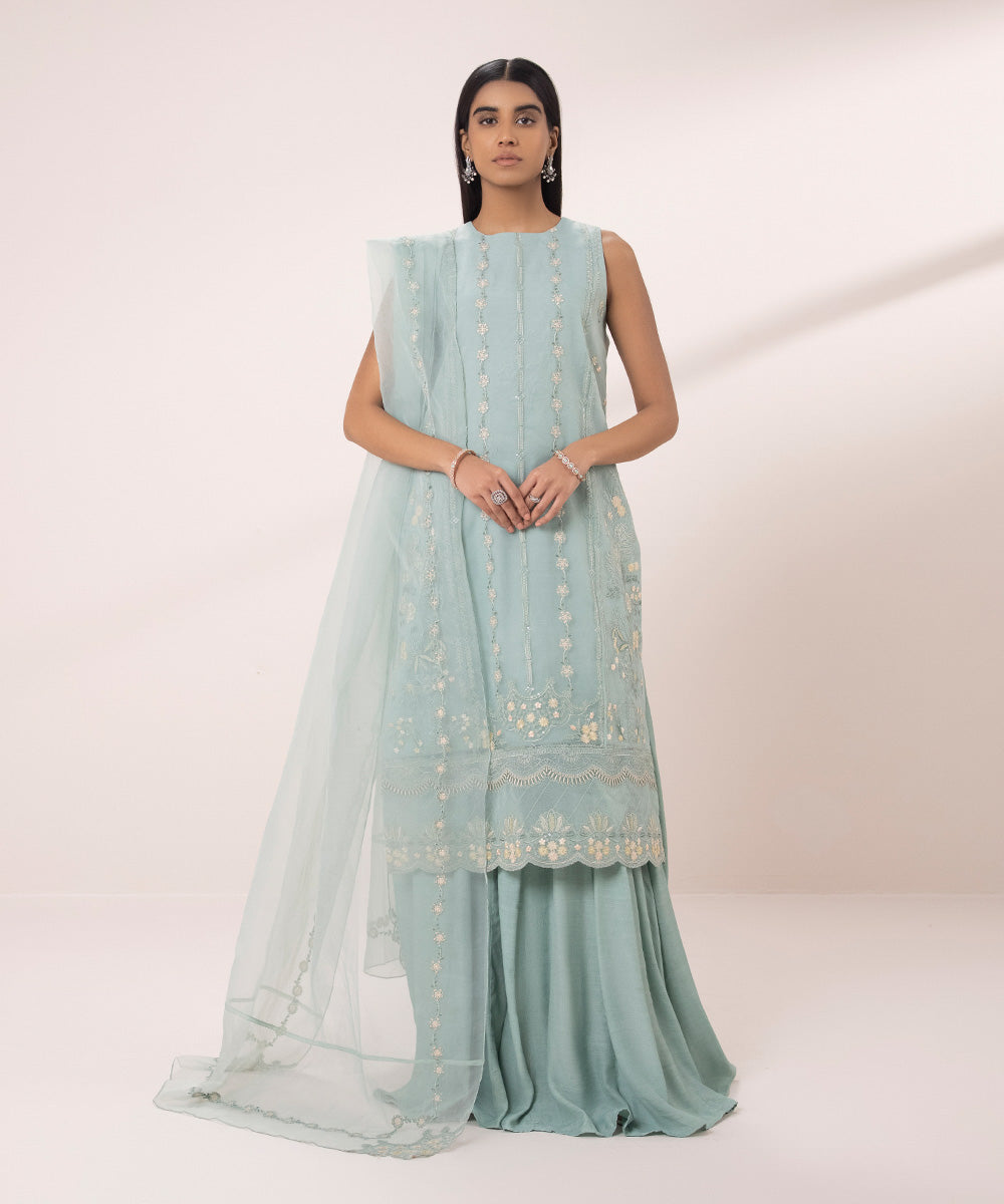 3 Piece - Embroidered Organza Suit