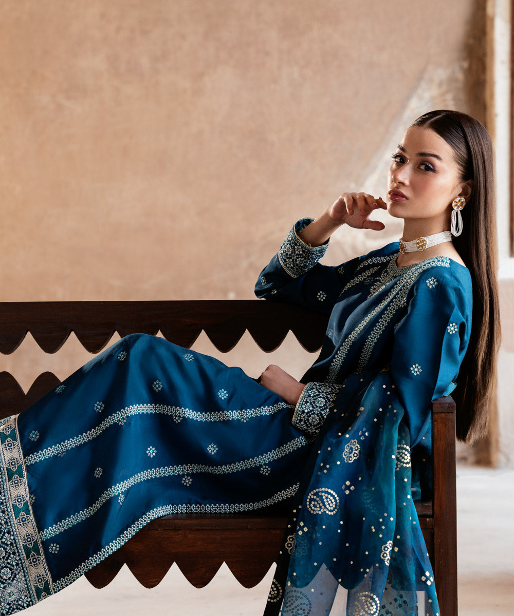 3 Piece - Embroidered Raw Silk Suit