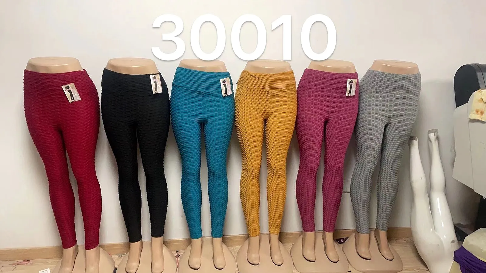 6pcs Women's Elastic High Waist Textured Leggings 30011