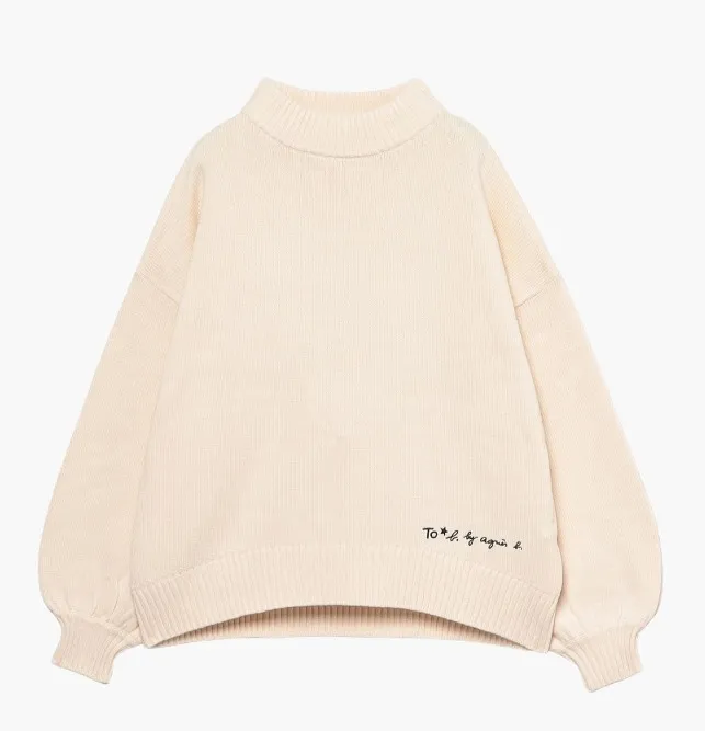 Agnes b  |Stripes Long Sleeves Plain Cotton Logo V-neck & Crew neck