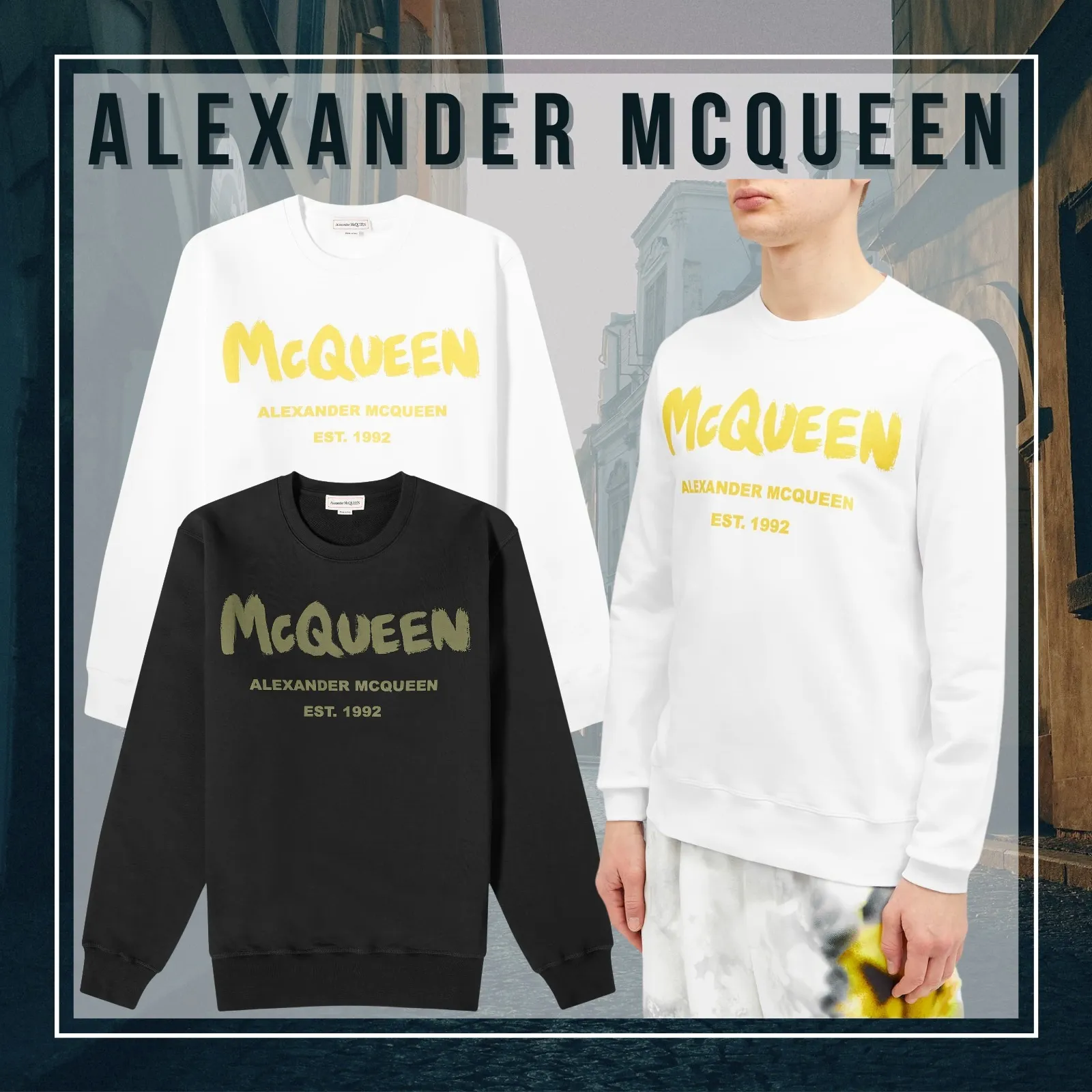 alexander mcqueen  |Crew Neck Unisex Street Style Long Sleeves Cotton Logo