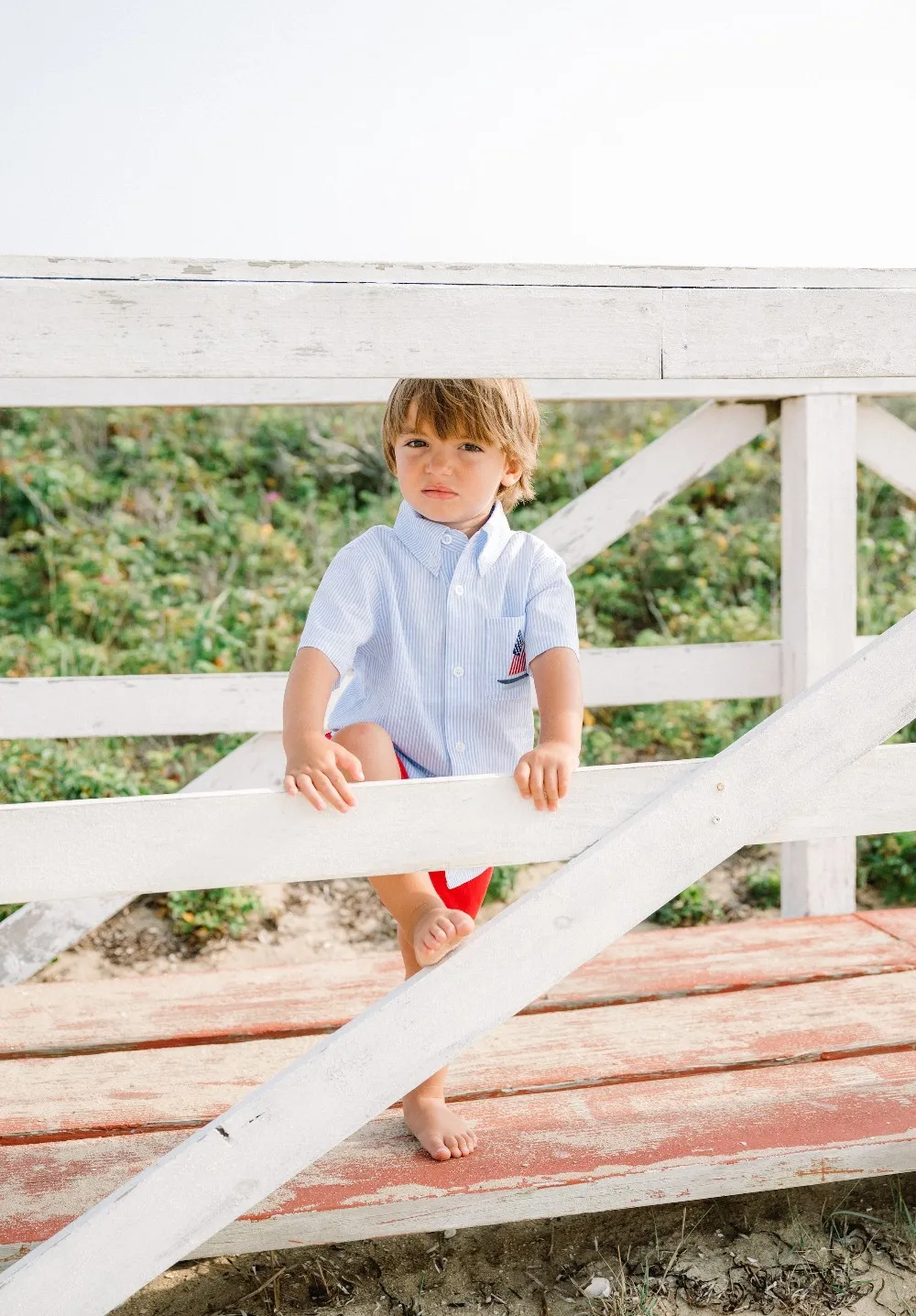 Americana Embroidered Shirt in Blue + White Stripe