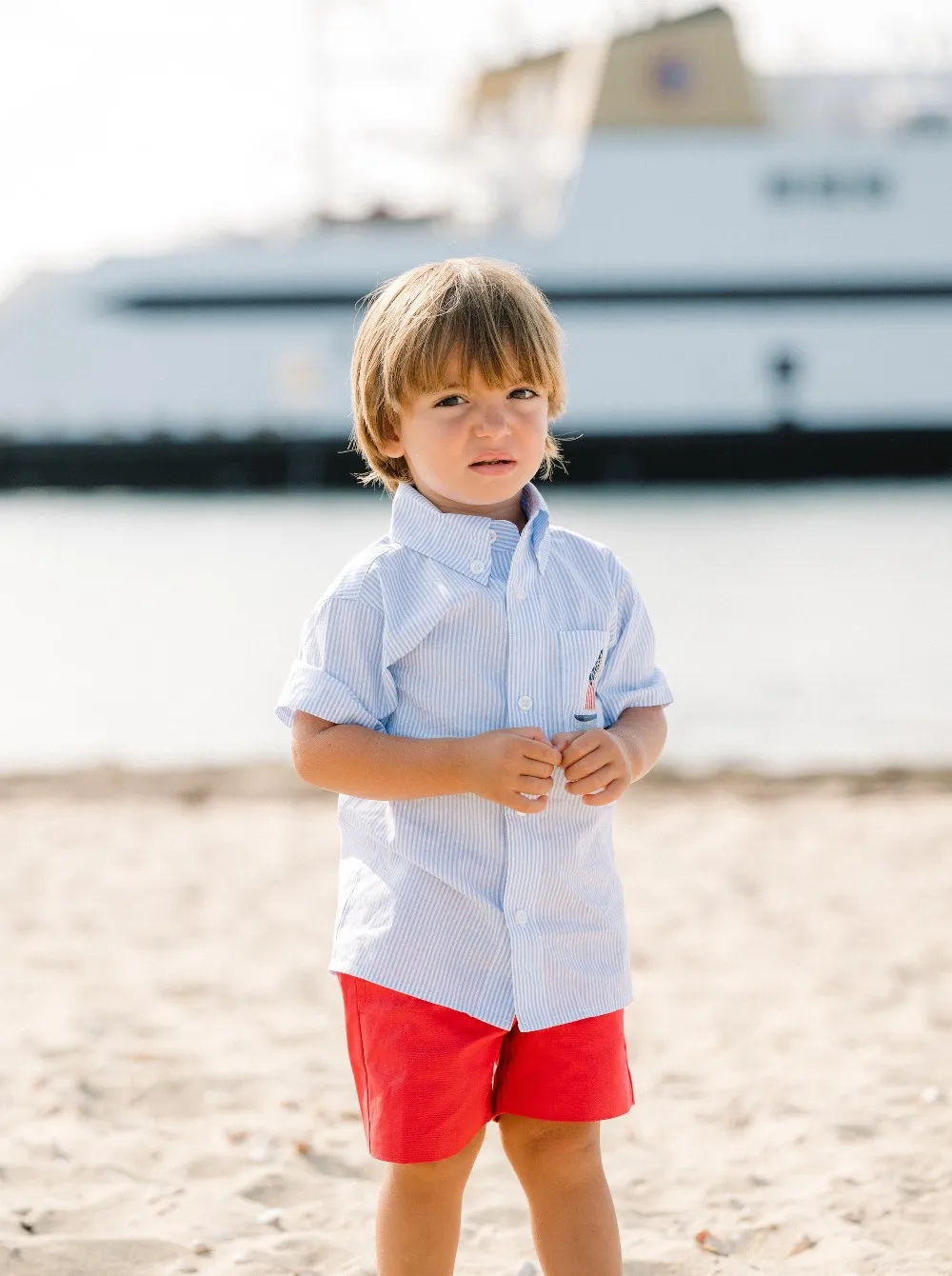 Americana Embroidered Shirt in Blue + White Stripe