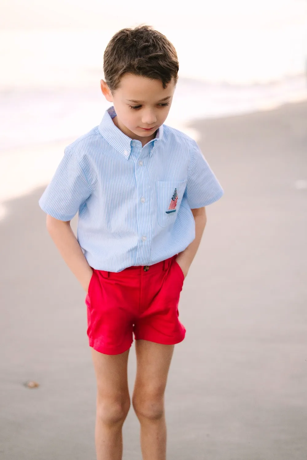 Americana Embroidered Shirt in Blue + White Stripe