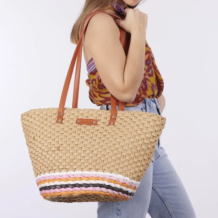 Andelu women's multicoloured natural raffia straw bag