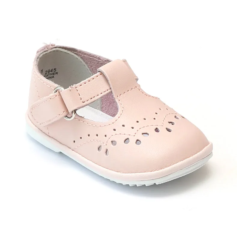 Angel Baby Girls Pink Leather T-Strap Mary Janes