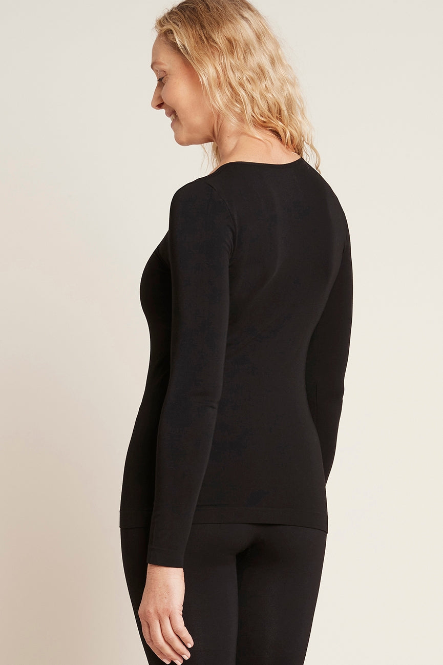 Bamboo Long Sleeve Crew Neck Top - Black ,  White