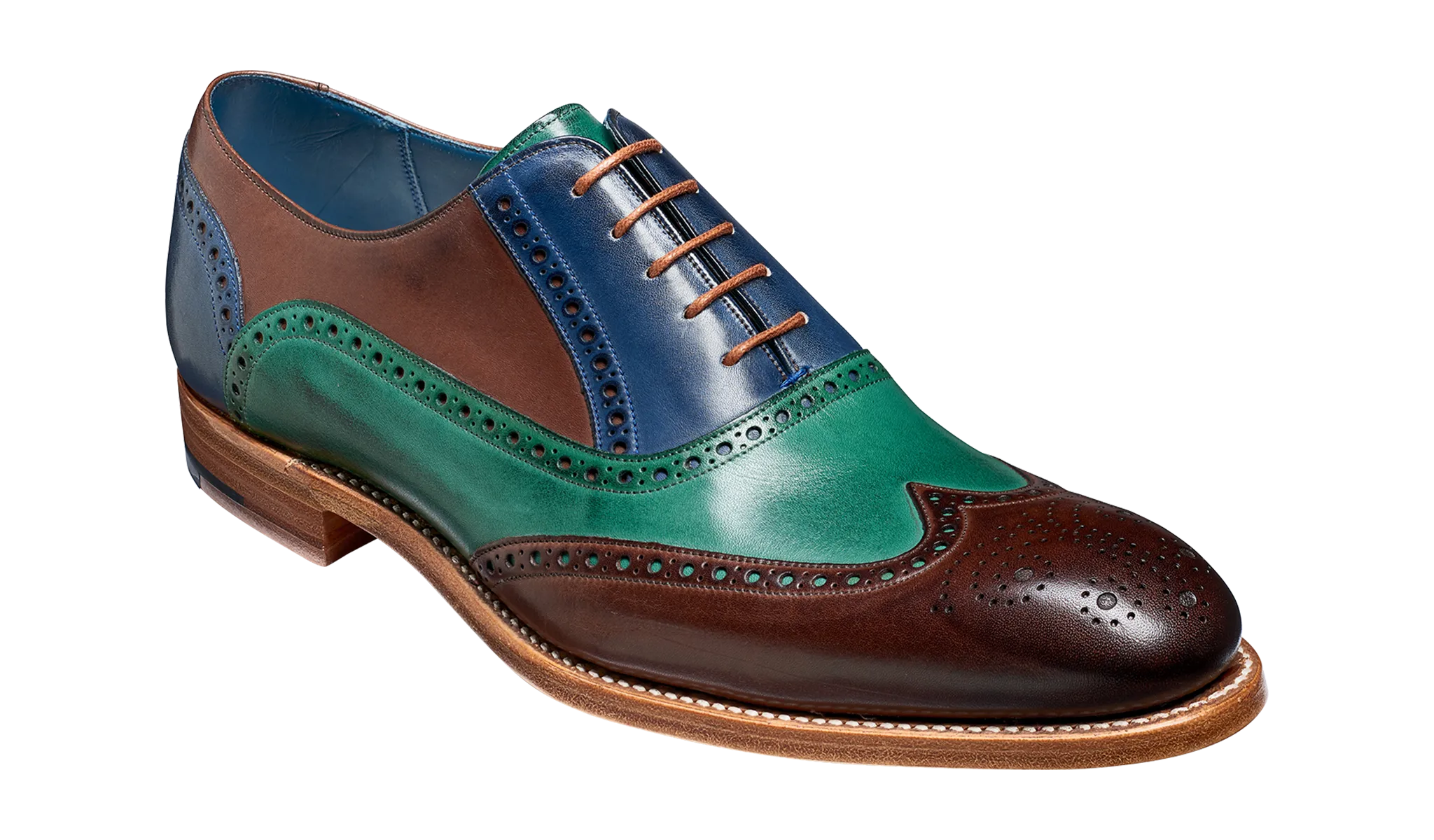 Barker Valiant Full Brogue Oxford Shoe - Ebony / Green / Blue Hand Painted