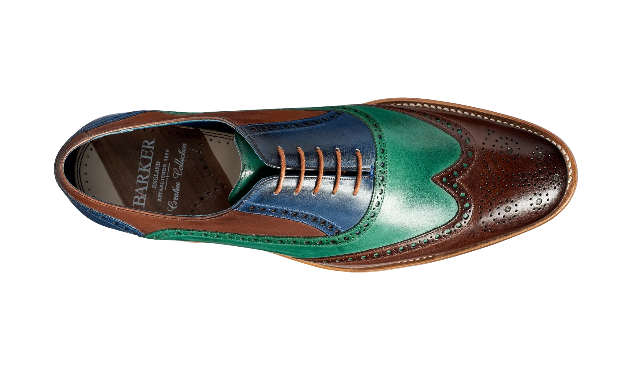 Barker Valiant Full Brogue Oxford Shoe - Ebony / Green / Blue Hand Painted