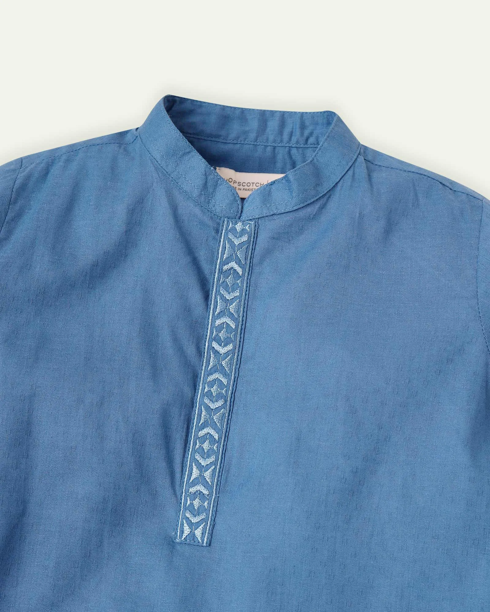 Blue Embroidered Neckline Kurta