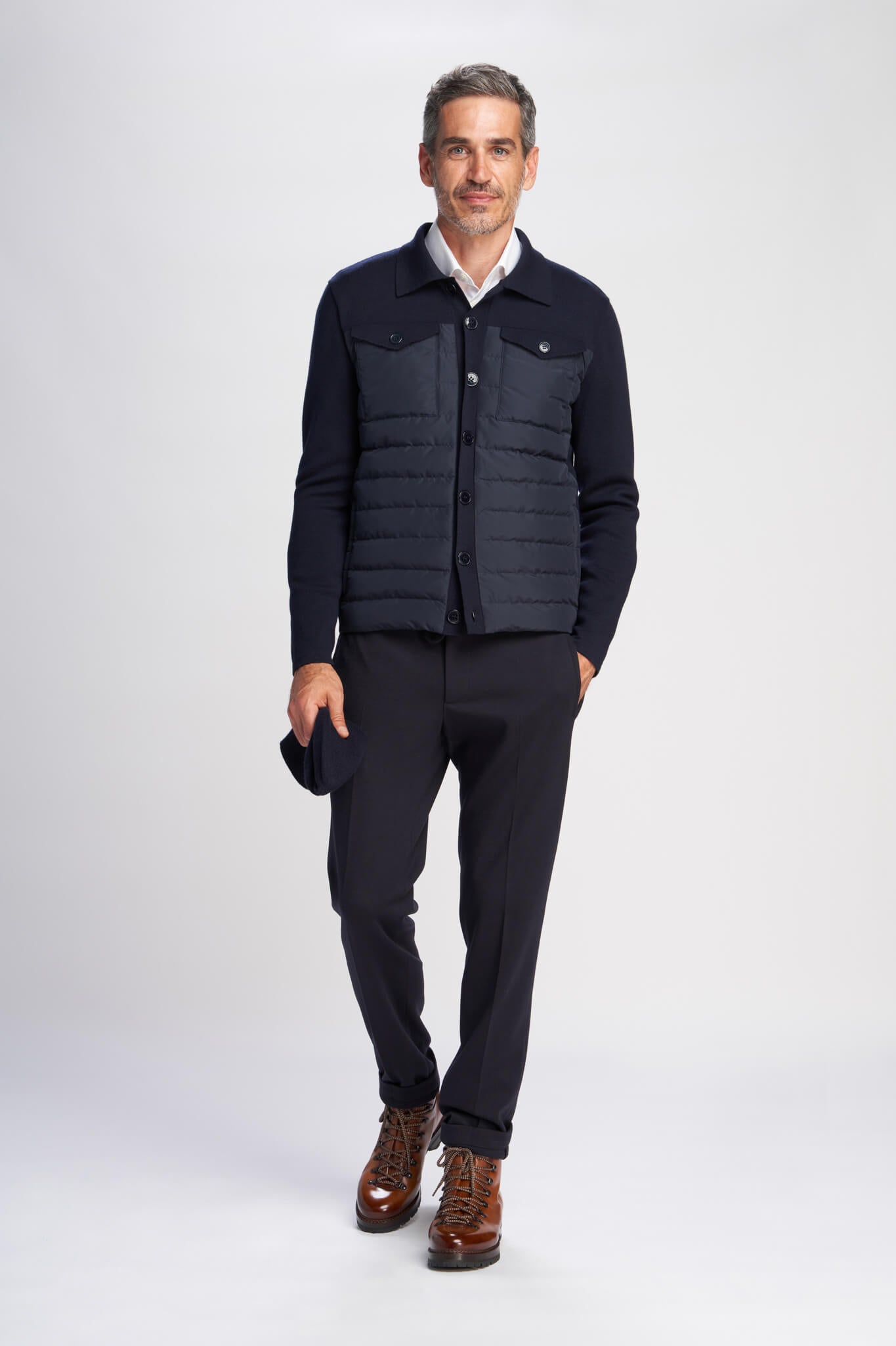 Brice extrafine wool and down buttoned padded hybrid jacket