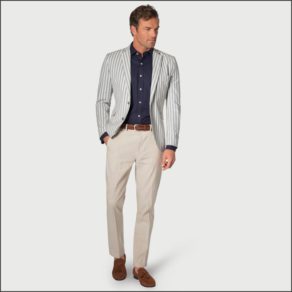 Brook Taverner Tailored Fit Blue Stripe Stetch Cotton Jacket<><>