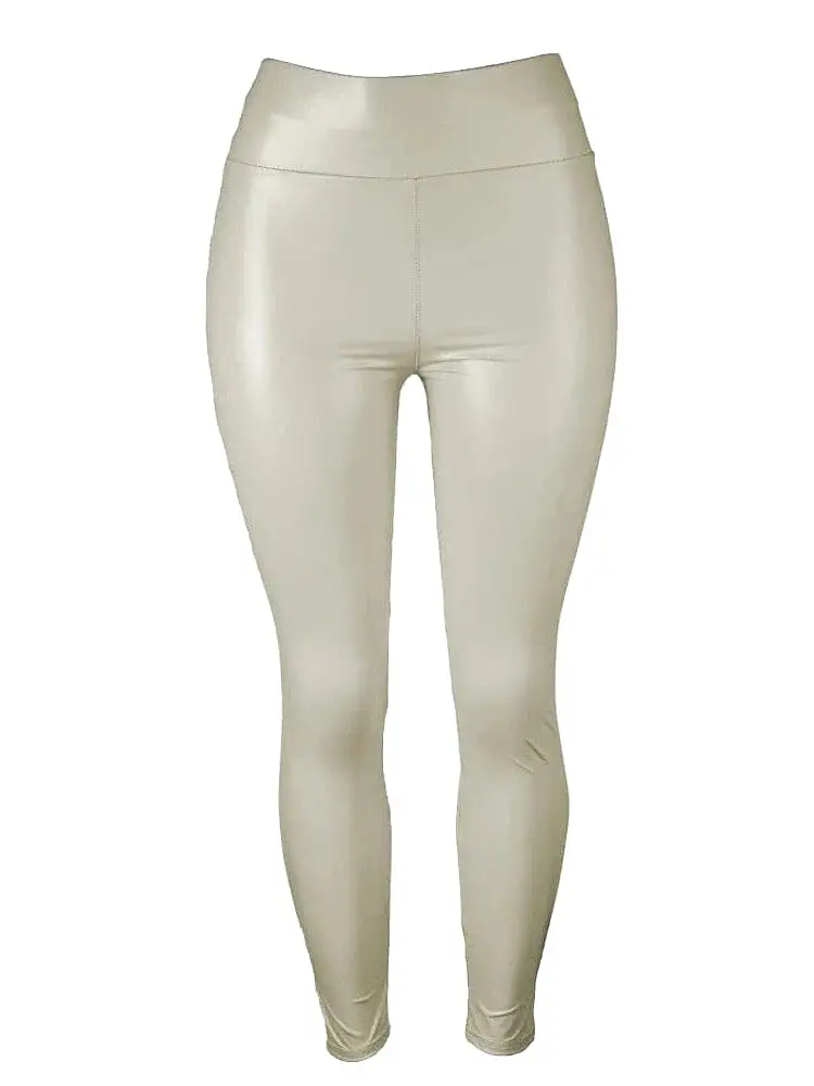 Chic & Modern High Waist Flared Leggings in PU Leather Effect