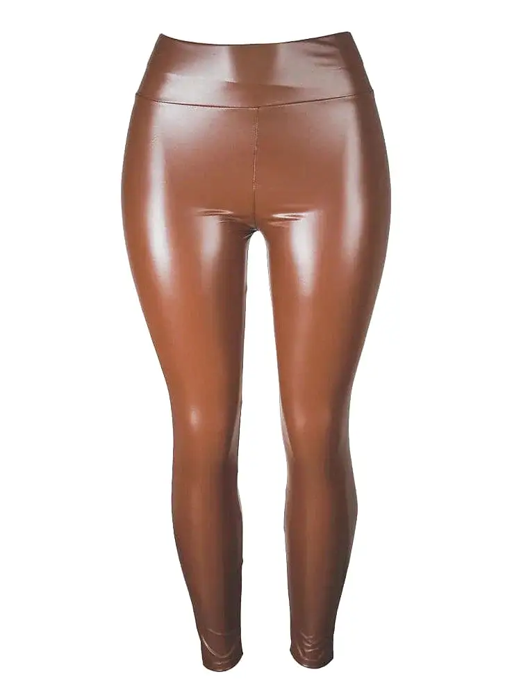 Chic & Modern High Waist Flared Leggings in PU Leather Effect