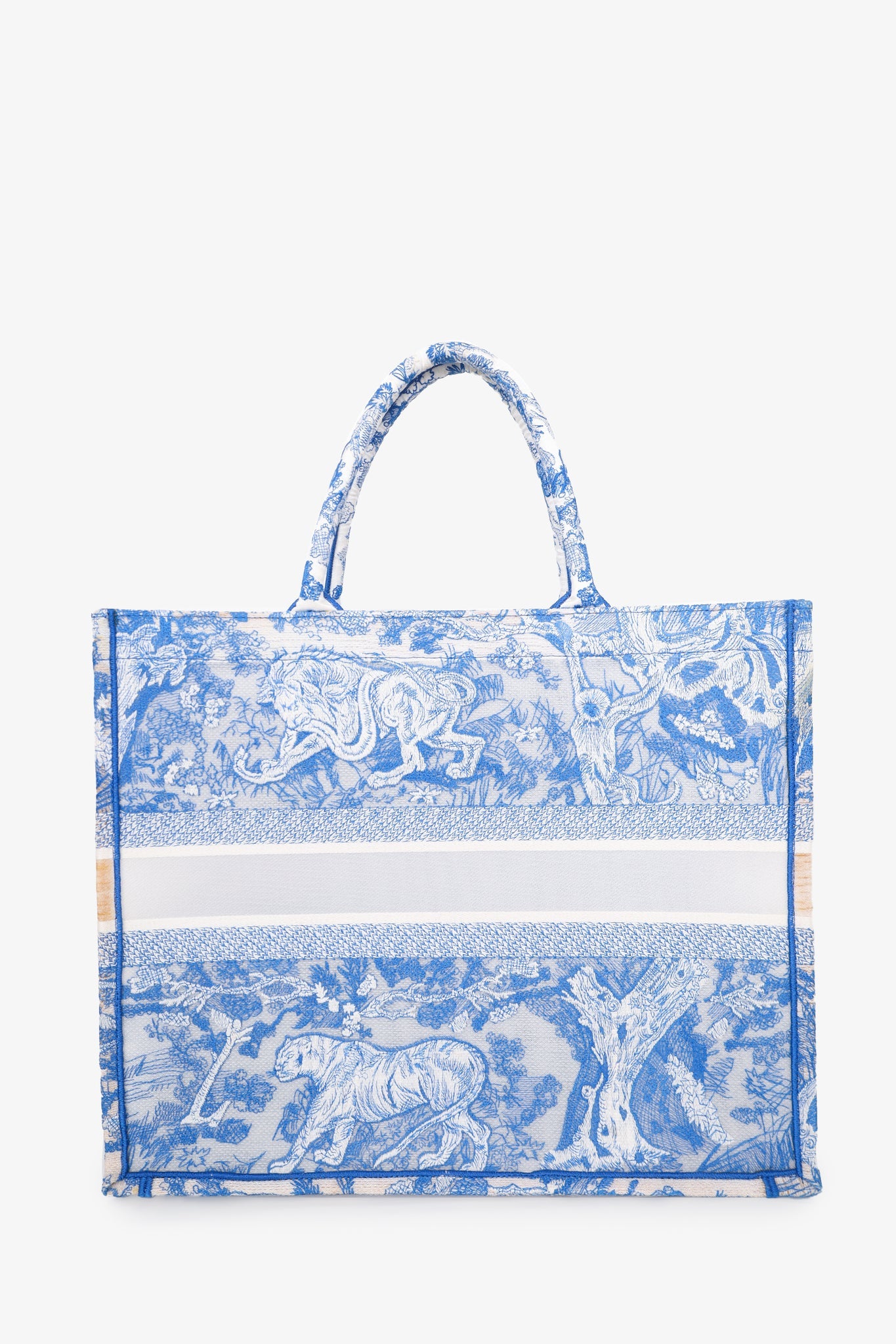 Christian Dior 2022 Blue/White Toile De Jouy Sheer Embroidered Medium Book Tote