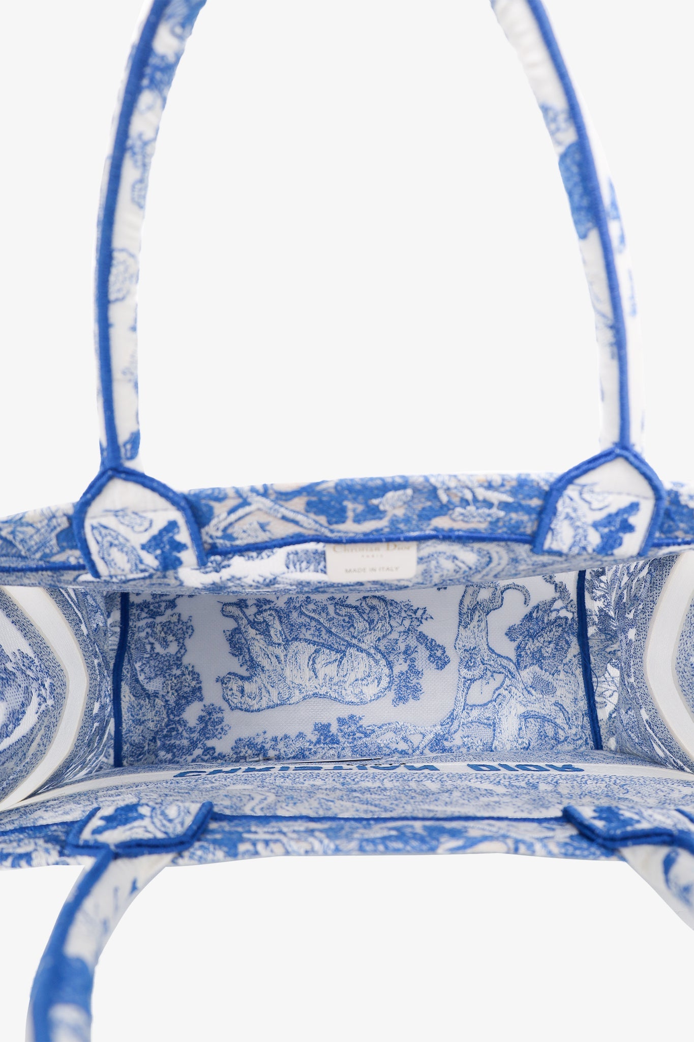 Christian Dior 2022 Blue/White Toile De Jouy Sheer Embroidered Medium Book Tote