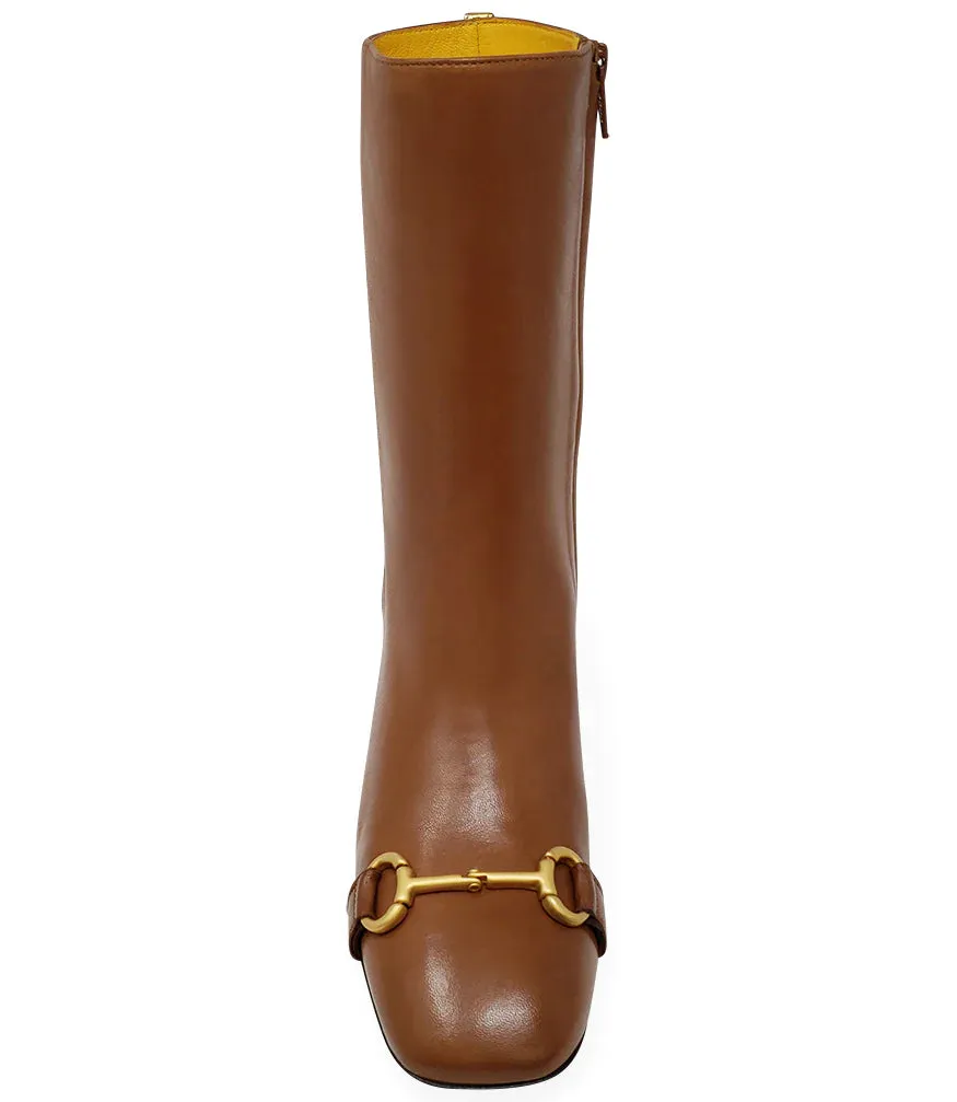 Cognac Leather Back Gold Stripe Boot