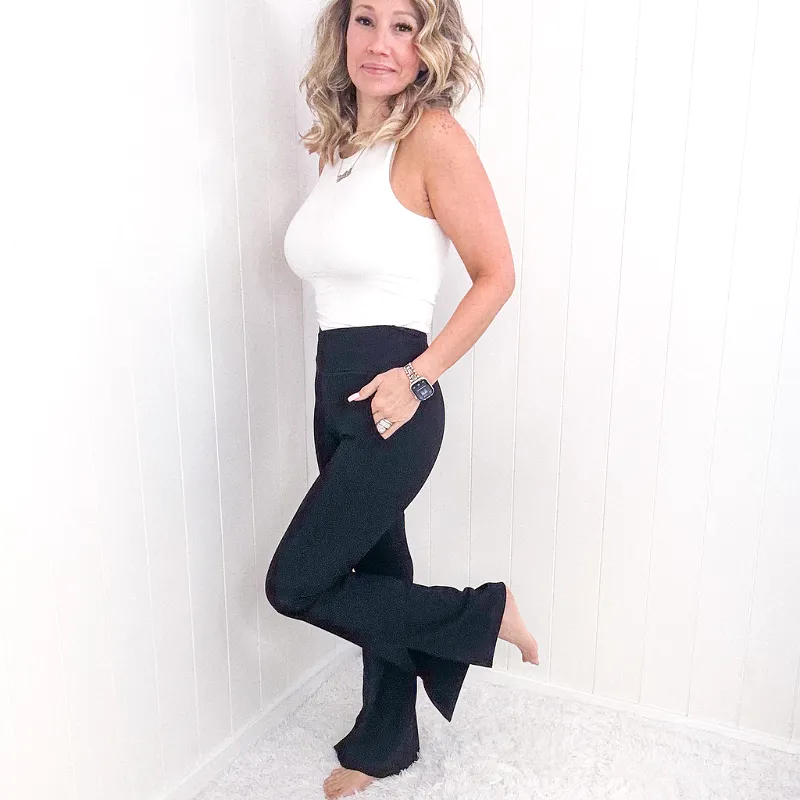 Contouring Curves Ribbed V Waist Flared Leggings in 2 Colors