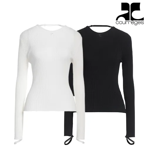 Courreges  |Crew Neck Plain Logo V-neck & Crew neck