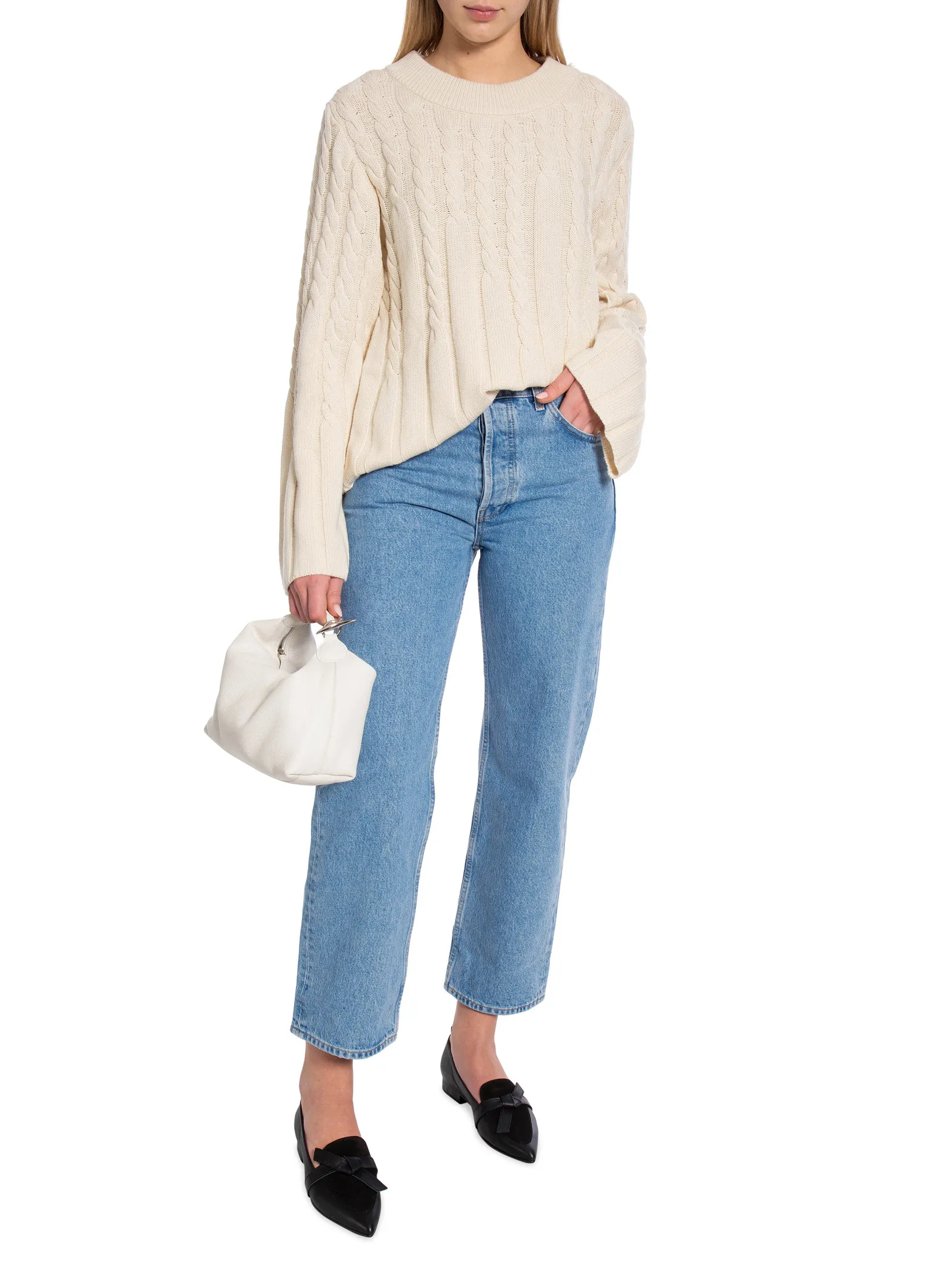 DAGMAR SWEATER FADED VABLE KNIT CREAM WHITE