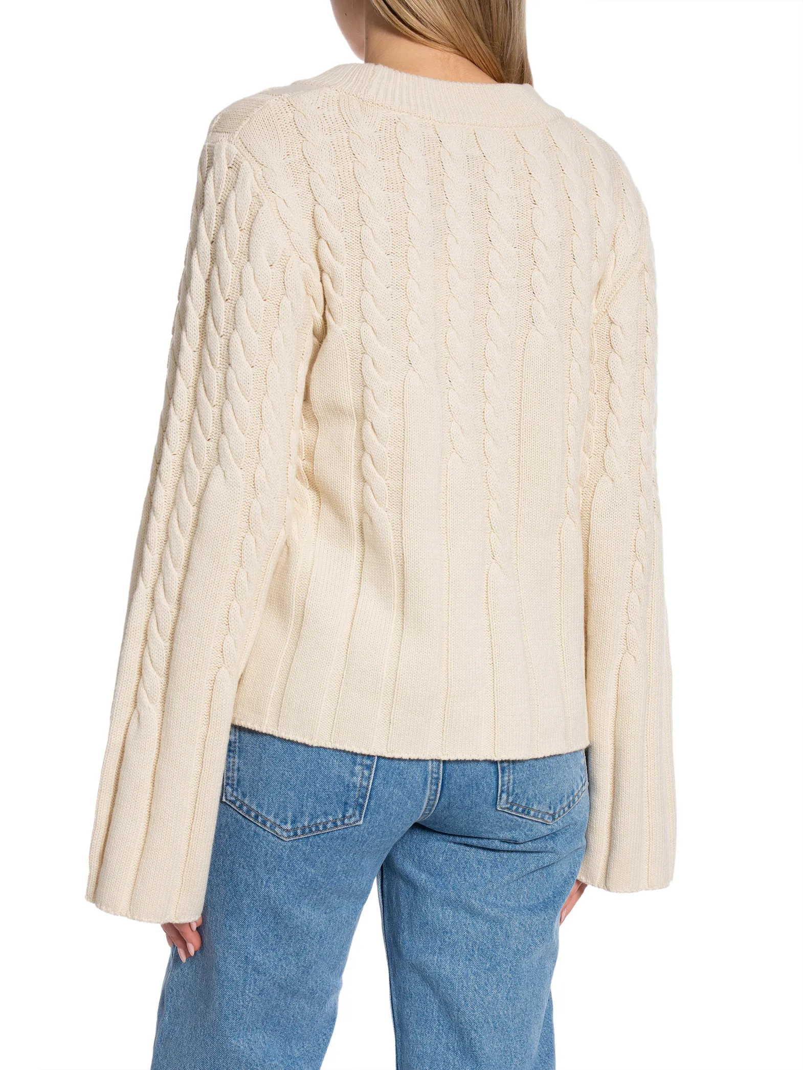 DAGMAR SWEATER FADED VABLE KNIT CREAM WHITE