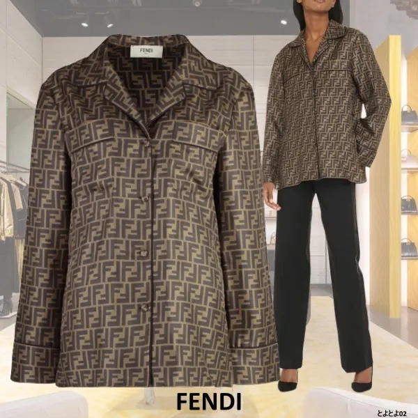 FENDI  |Casual Style Silk Long Sleeves Office Style Logo