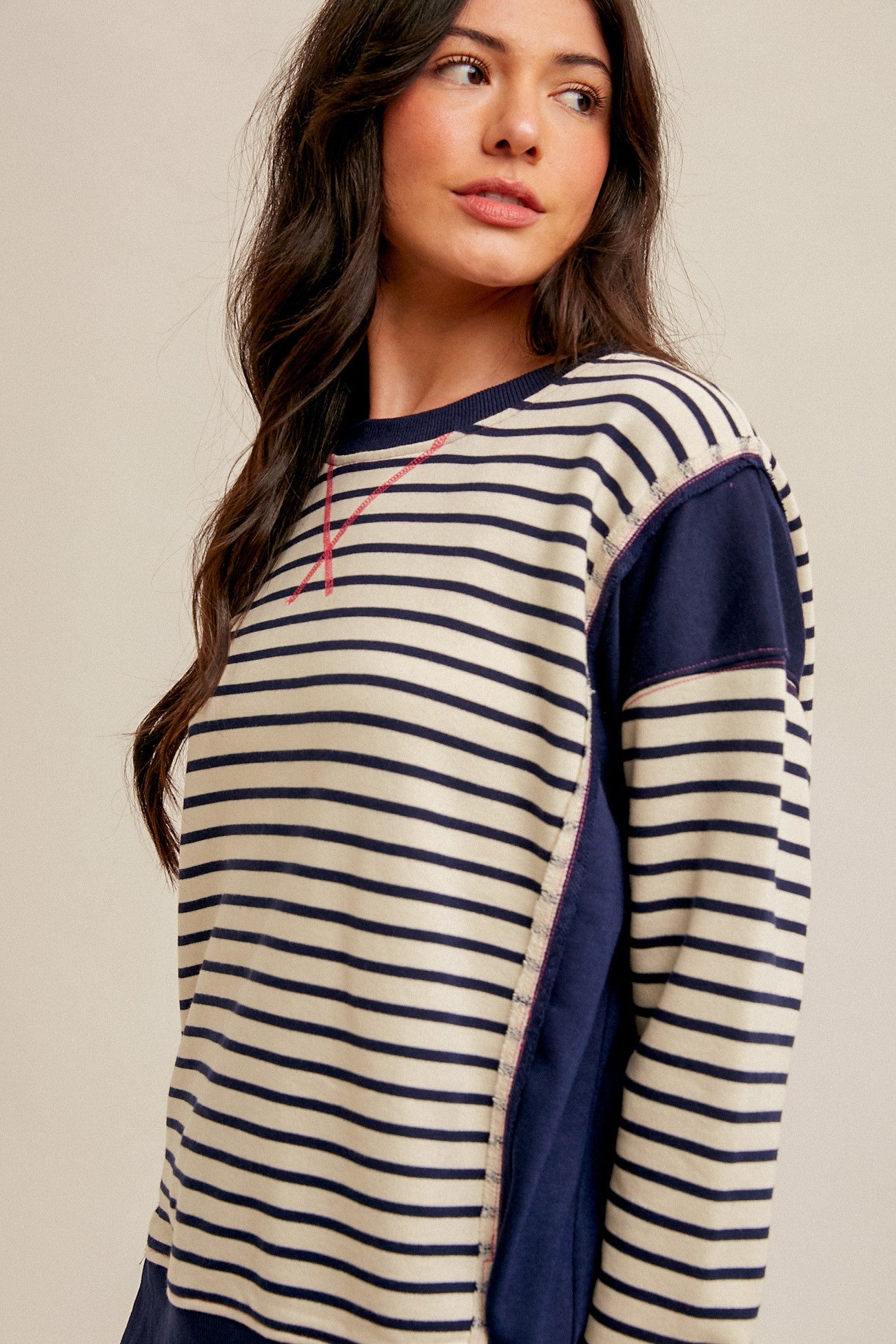 French Terry Stripe Mix Oversized Pullover