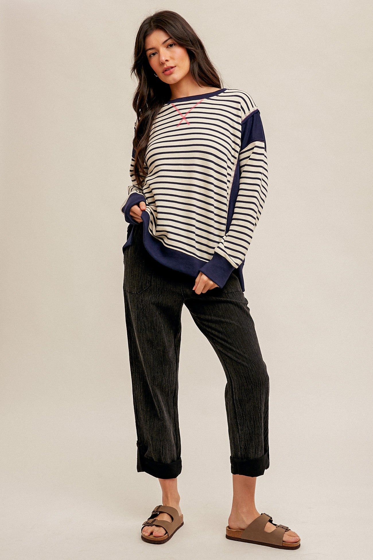 French Terry Stripe Mix Oversized Pullover