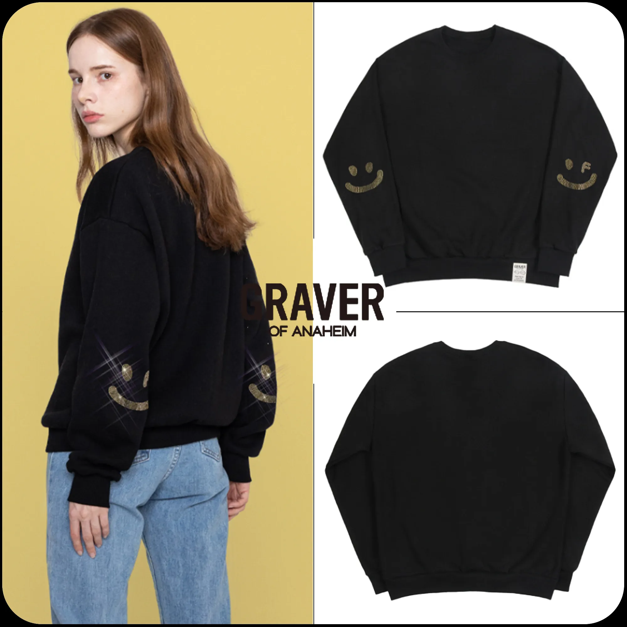 GRAVER  |Unisex Street Style U-Neck Long Sleeves Cotton Logo