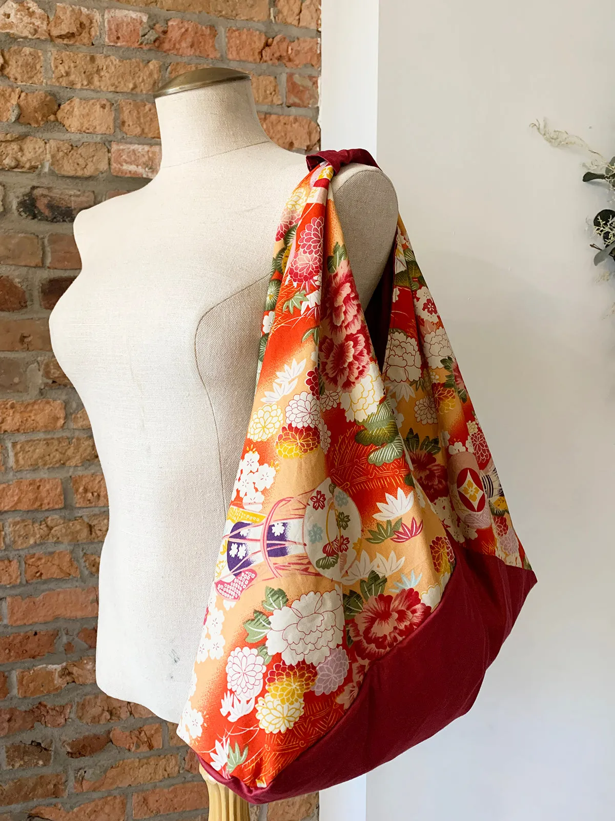 *Handmade* Origami bag | Market bag | Chrysanthemum x Matsu (Red)