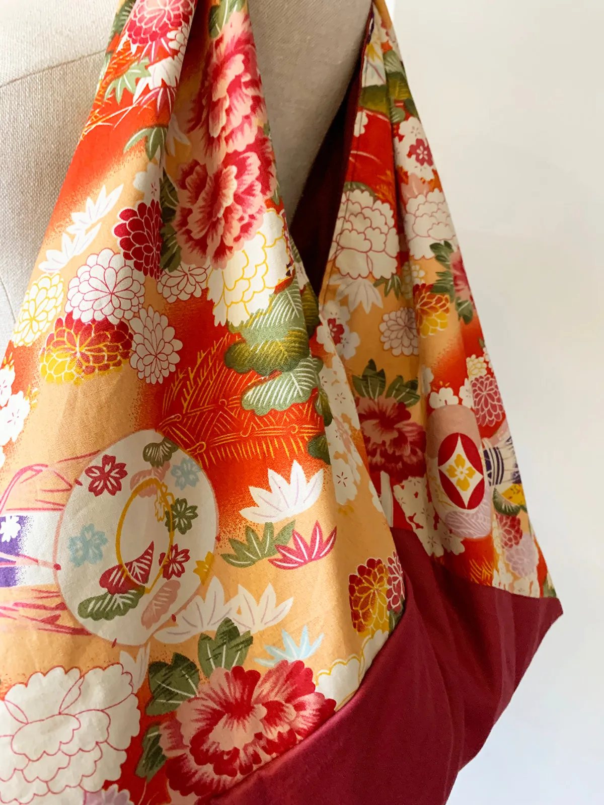 *Handmade* Origami bag | Market bag | Chrysanthemum x Matsu (Red)