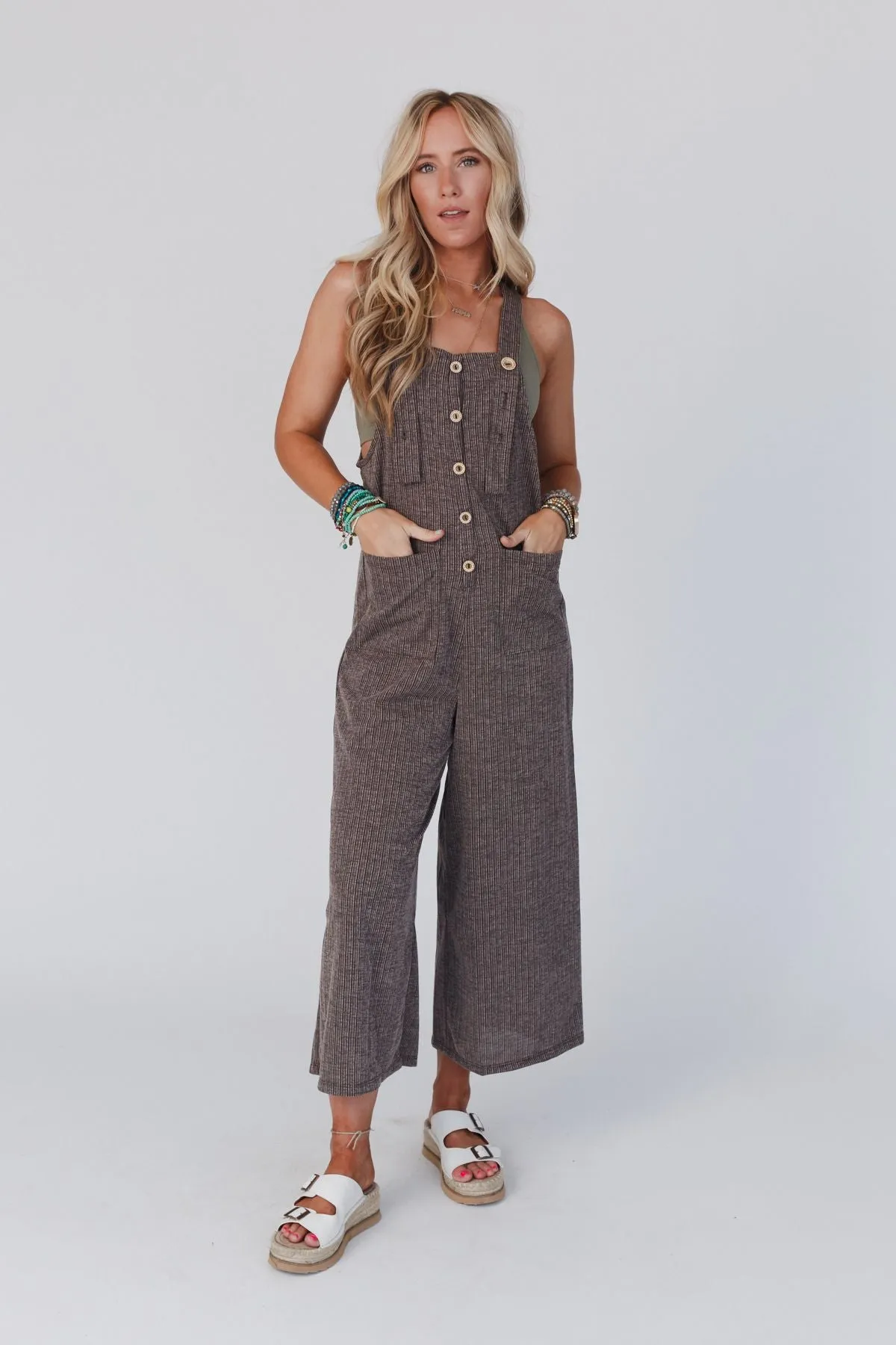 High Hopes Button Up Overalls - Brown