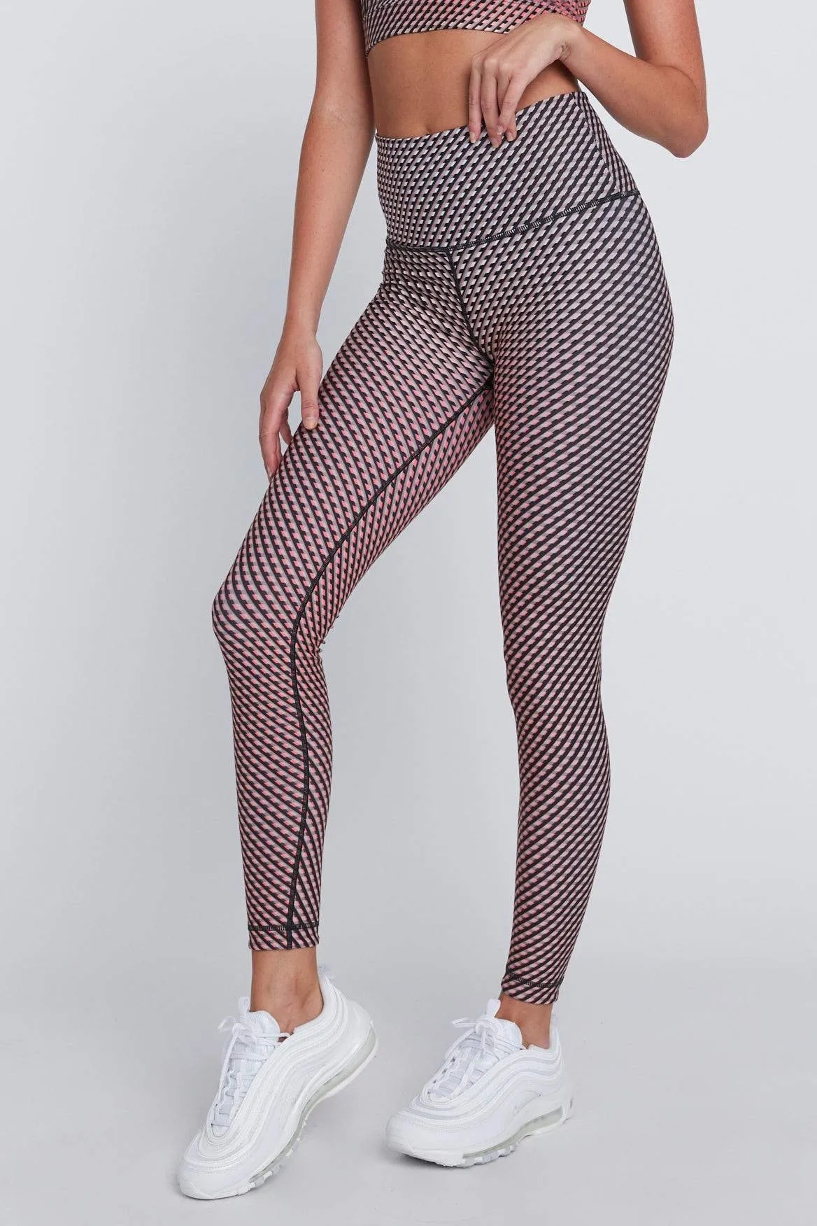 High Waist Leggings Neon Nude Rhombus