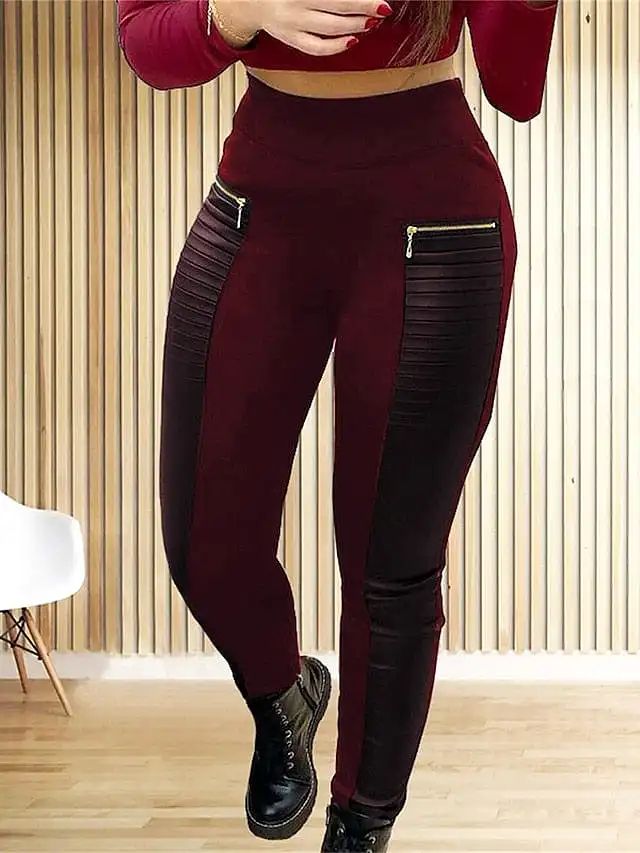 High Waist Leggings with Zipper Design for Women