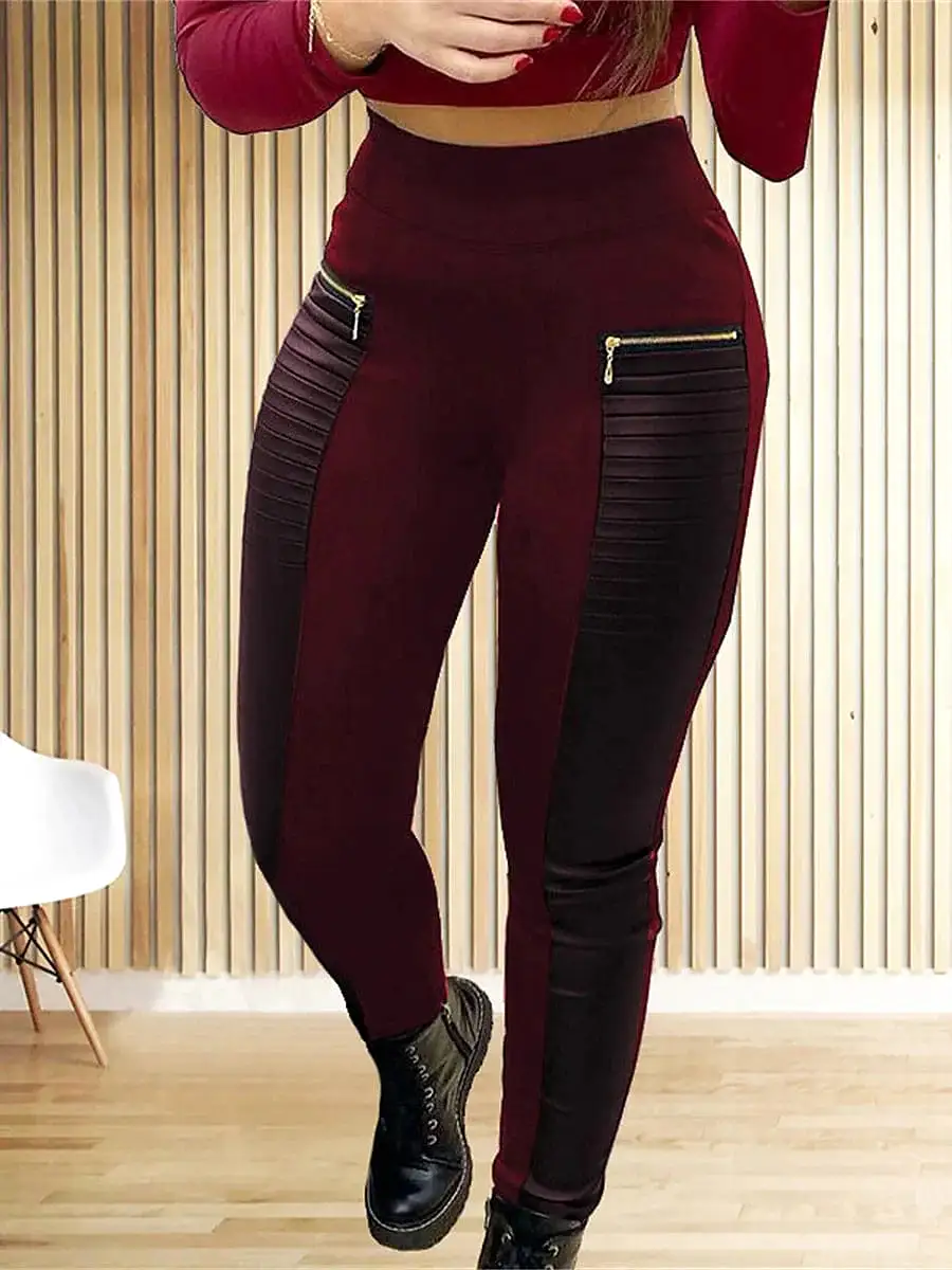 High Waist Leggings with Zipper Design for Women