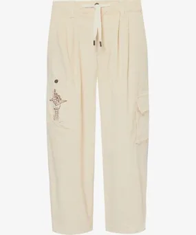 Honor The Gift Mens Cream Baggy corduroy wide-leg relaxed-fit stretch-cotton trousers