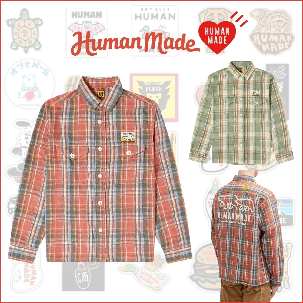 HUMAN MADE  |Glen Patterns Tartan Heart Long Sleeves Cotton Logo Shirts