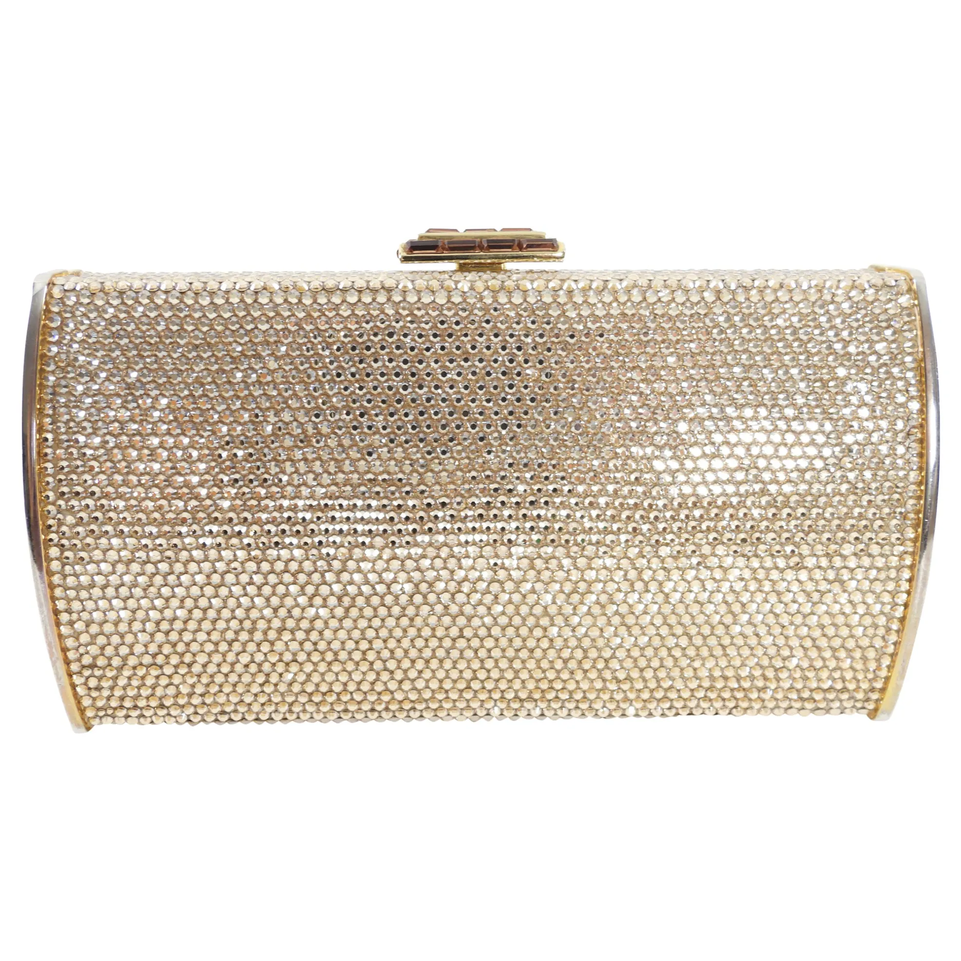 Judith Leiber Vintage Gold Strass Crystal Minaudiere Evening Bag