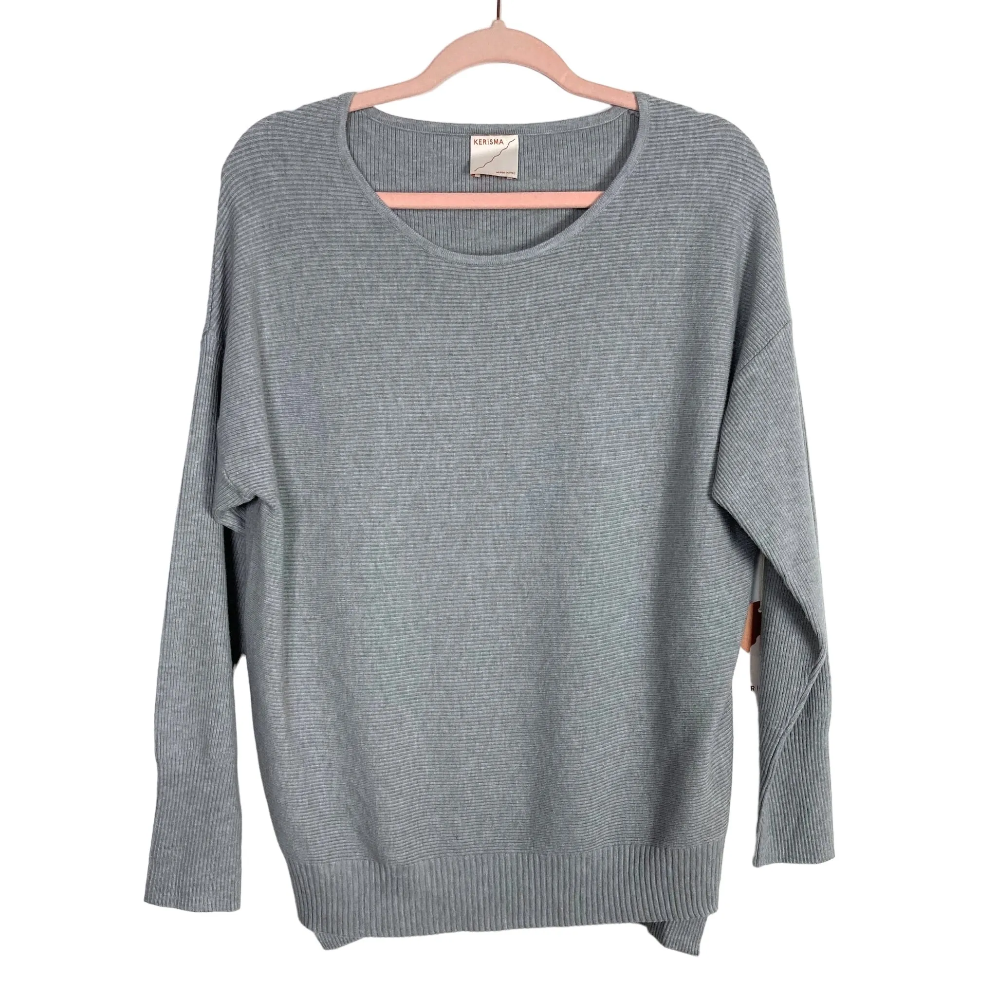 Kerisma Heather Gray Ribbed Crew Neck Flipia Sweater NWT- Size S/M