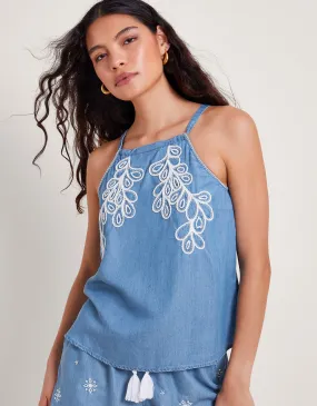 Lacy Embroidered Cami Blue