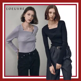 LOEUVRE  |Casual Style Long Sleeves Plain V-neck & Crew neck