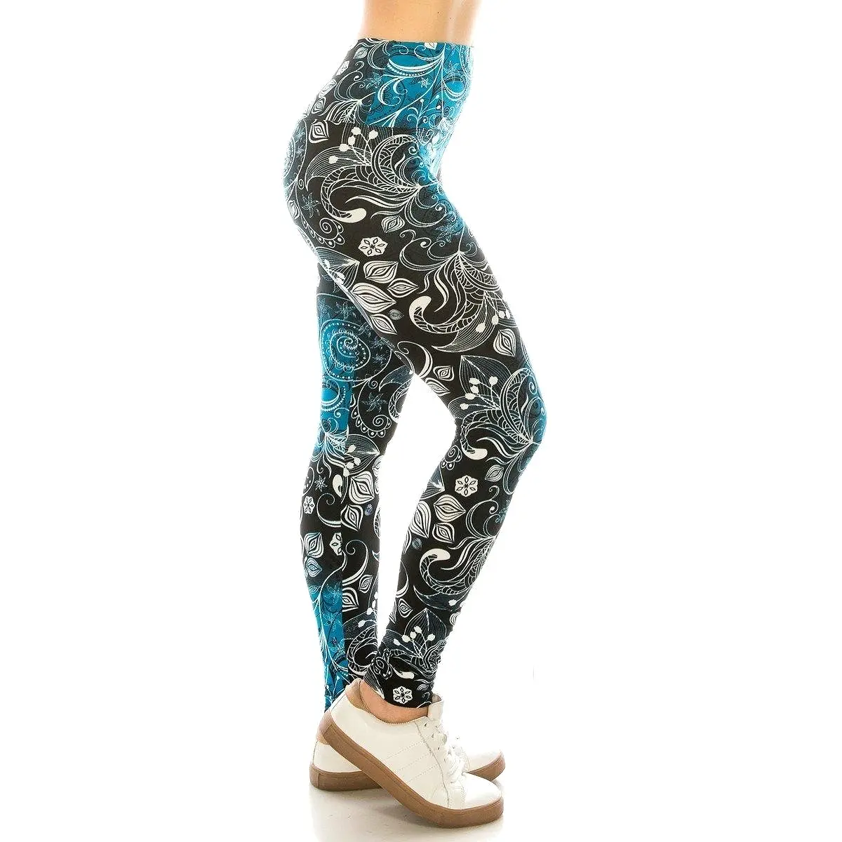 Long Yoga Style Banded Lined Multi Printed Knit Legging With High Waist